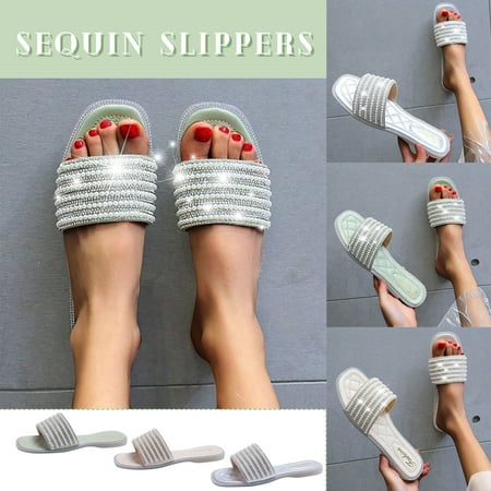 

Cethrio Womens Summer Flats Sandals- on Clearance Flat Slides Sandal Wide Width Green Dressy Sandals/ Slides Size 7.5