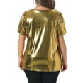 thumbnail image 3 of Agnes Orinda Women's Plus Size Metallic Tops Crew Neck Short Tulip Sleeve Disco Party Sparkly Blouses 3X Gold, 3 of 6