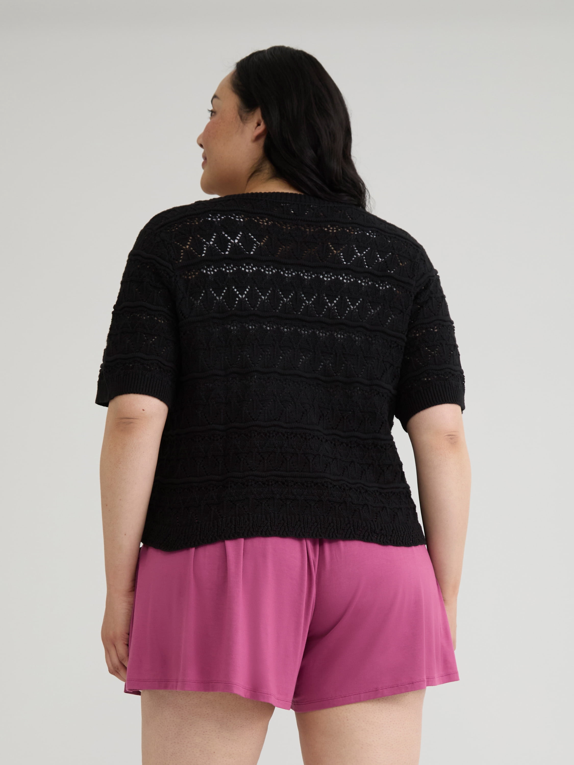 Terra & Sky Women's Plus Open Front Cardigan with Short Sleeves, Sizes 0X-5X