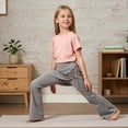thumbnail image 4 of hotojiny Girl Flare Legging with Skirt Kids Cute Workout Yoga Pants Side Drawstring Bell Bottoms High Waisted Skirted Pant(Gray,13-14 Years), 4 of 9