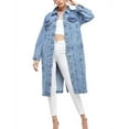 thumbnail image 4 of Women's Long Casual Maxi Length Denim Cotton Coat Oversize Button Up Jean Jacket (Light Blue, XL), 4 of 5