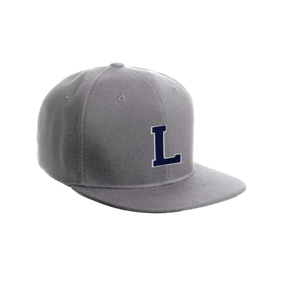 Classic Snapback Hat Custom A to Z Initial Letters, Light Grey Cap White Navy