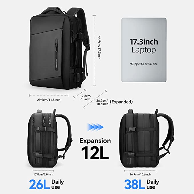 Mark Ryden Expandable Travel Backpack 38l Airline Approved Carry On Backpack With Usb Charging Port Waterproof Business Backpack 17.3 Inch Laptop B