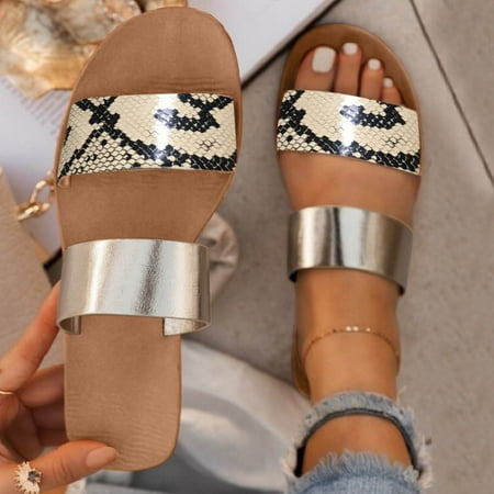 

Mishuowoti slipper for women 2023 Women s Fashion Flat-Bottom One-line Snake Print Casual Large Size Slippers