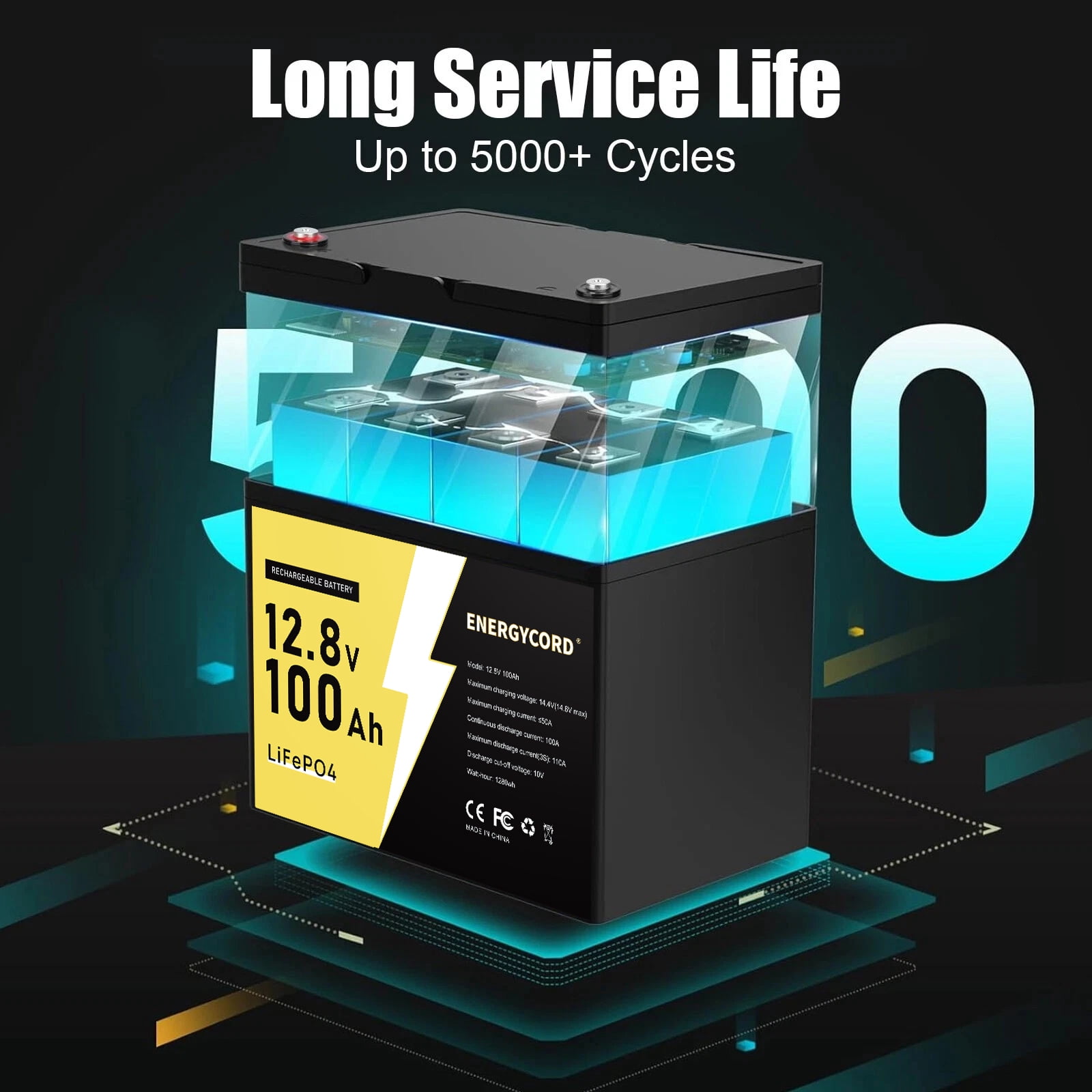 12V 100Ah LiFePO4 Battery, Rechargeabel Deep Cycle Lithium Batteries, 100A BMS with Low-Temp Protection, Perfect for RV, Solar, Boat, Marine, Trolling Motor