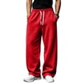 thumbnail image 2 of WULMLEO Men's Wide Leg Sweatpants with Pockets Drawstring Loose Fit Baggy Athletic Pants for Fall Casual Red XL, 2 of 9