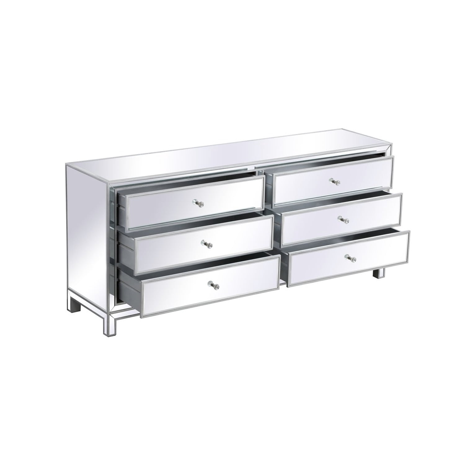 Elegant Decor Reflexion 72" Metal and MDF Mirrored Six-Drawer Dresser in Silver