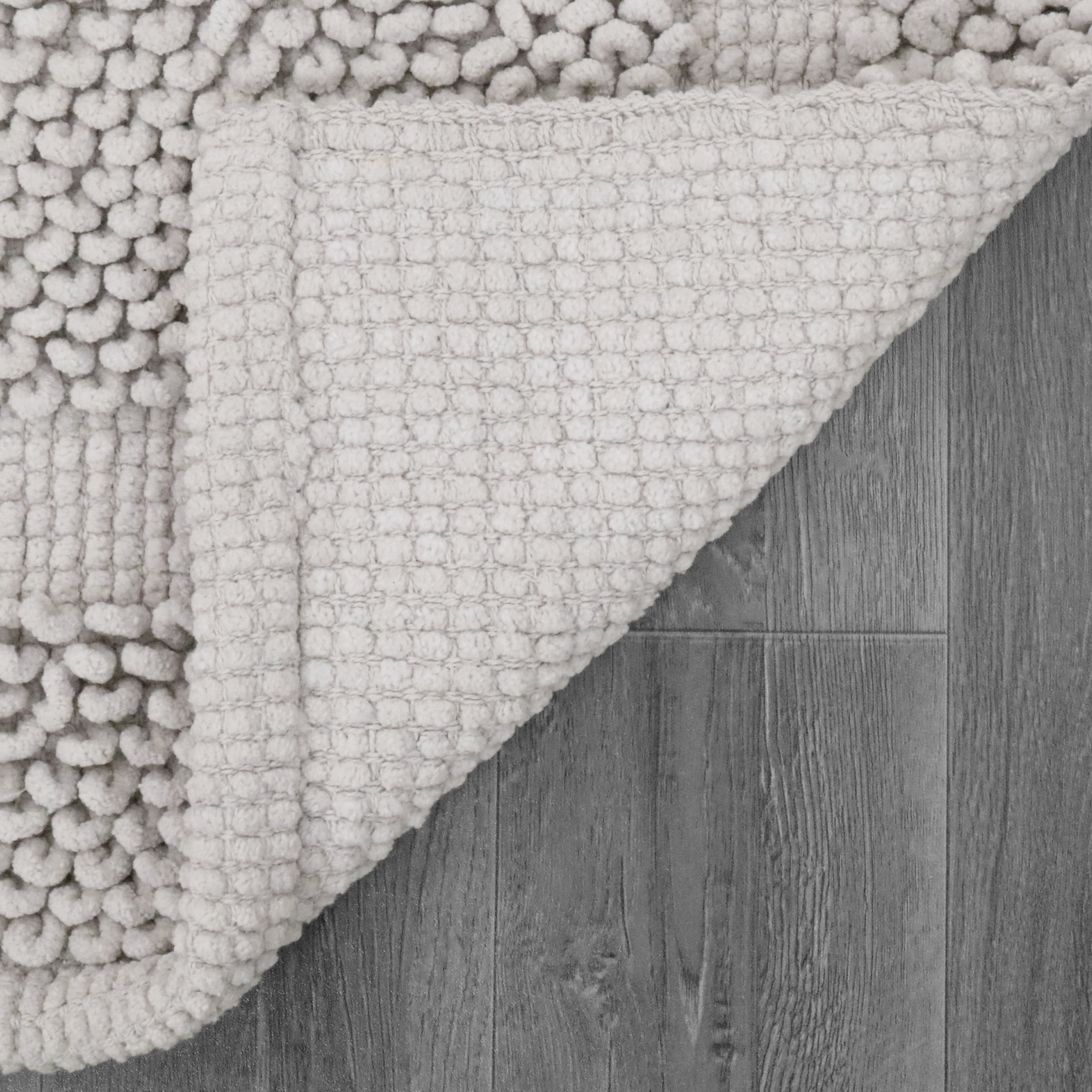 Jean Pierre New York Sophie Border 100% Cotton Non-Slip Bath Mat Set - Soft Gray - 17x24/20x32