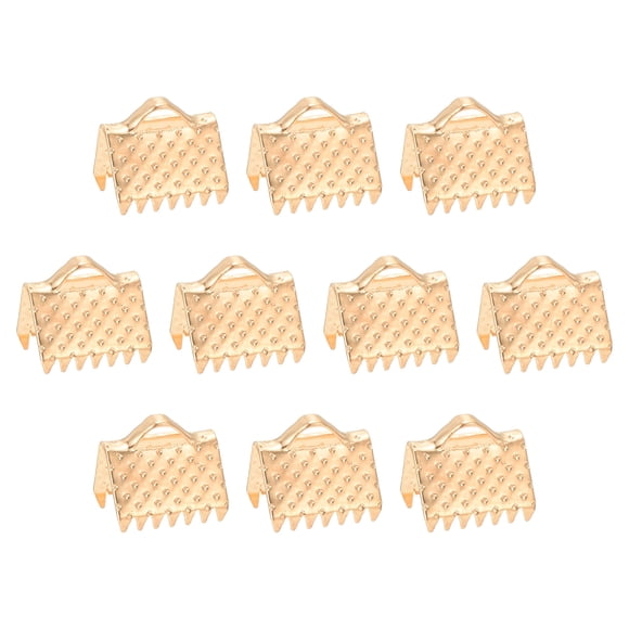 Unique Bargains 280Pcs Ribbon Crimp Clamp Ends, 8mm Bookmark Pinch Crimp Ends, Fasteners Clasp Crimp Ends, Light Golden