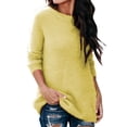 thumbnail image 1 of Avamo Women Plain Crew Neck Knit Tops Work Solid Color Fleece Fuzzy Top Yellow L, 1 of 2