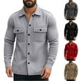 thumbnail image 2 of LNWUY Mens Fleece Cargo Work Shirt Casual Long Sleeve Lapel Button Up Shacket Western Outdoor Hiking Overshirt Black M, 2 of 9