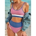 thumbnail image 3 of Eytino Women 2 Piece Swimsuits Ribbed Bikini Set High Cut Bathing Suits Pink M, 3 of 9