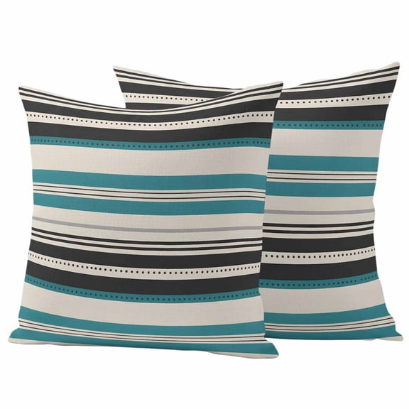 Green Black Grey Striped Outdoor Waterproof Pillow Covers, Farmhouse Vintage Stripe Decorative Square Throw Pillowcase Sofa Cushion Sham for Patio/Couch/Chair, 18"x18" 2 Pack