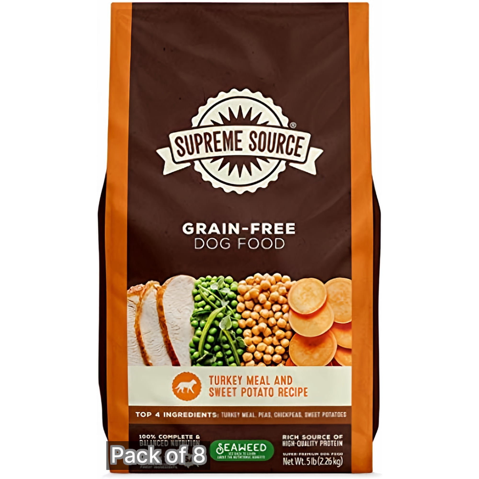 Supreme Source Grain Free Dry Dog Food, Turkey Meal & Sweet Potato Recipe, 5 Pound Bag (Pack of 8)