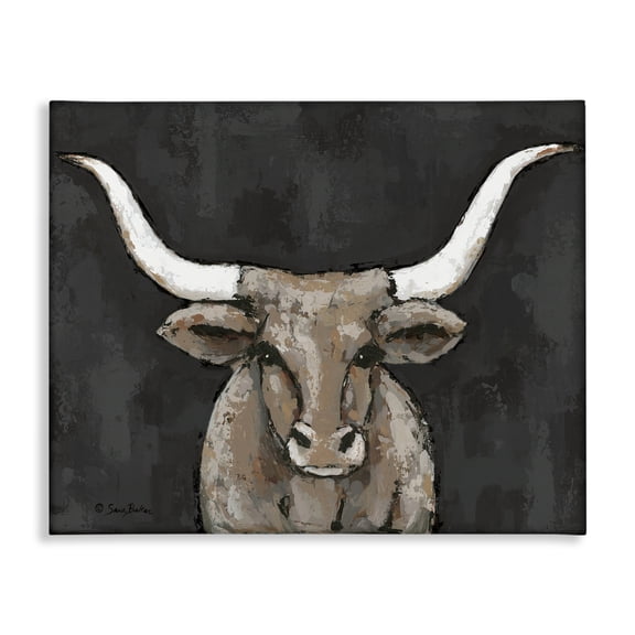 Stupell Industries Farmhouse Longhorn on Murky Grey Canvas Art, 20 x 16, by Sara Baker