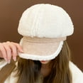thumbnail image 4 of Ladies Octagonal Hat Winter Octagonal Thick Plush Short Brim Contrast Color Keep Warm Peaked Retro Style Headwear for Work Travel Wear Women Brimmed, 4 of 8