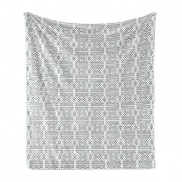 Geometric Soft Flannel Fleece Throw Blanket, Peruvian Ethnic Style Traditional Feels Triangles Intersecting, Cozy Plush for Indoor and Outdoor Use, 50" x 70", Dark Blue Grey and White, by Ambesonne