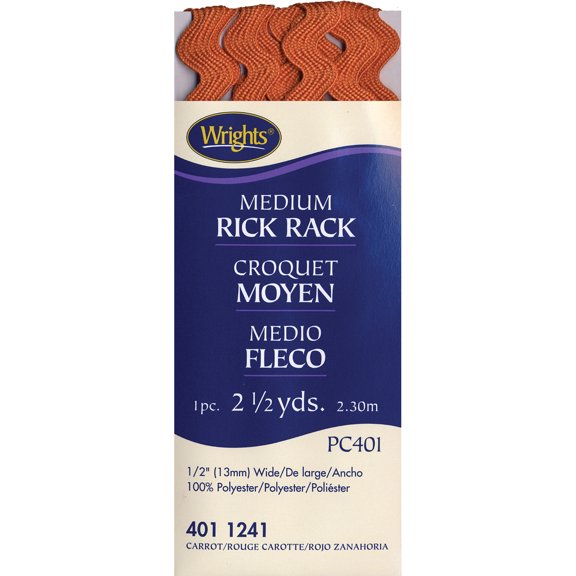 Wrights 1/2"x2.5 Yd Carrot Medium Rick Rack Trim