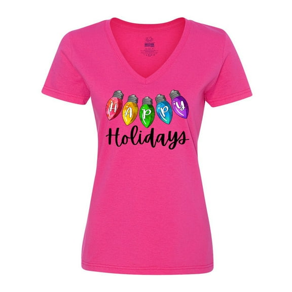 Inktastic Happy Holidays Rainbow Christmas Lights Women's V-Neck T-Shirt