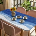 thumbnail image 3 of Ombre Blue Waves Table Cloths for 6 Foot Rectangle Tables, Abstract Art Gradient Modern Patio Waterproof Elastic Fitted Tablecloths, Washable Rectangular Table Cover for Camping, 3 of 8