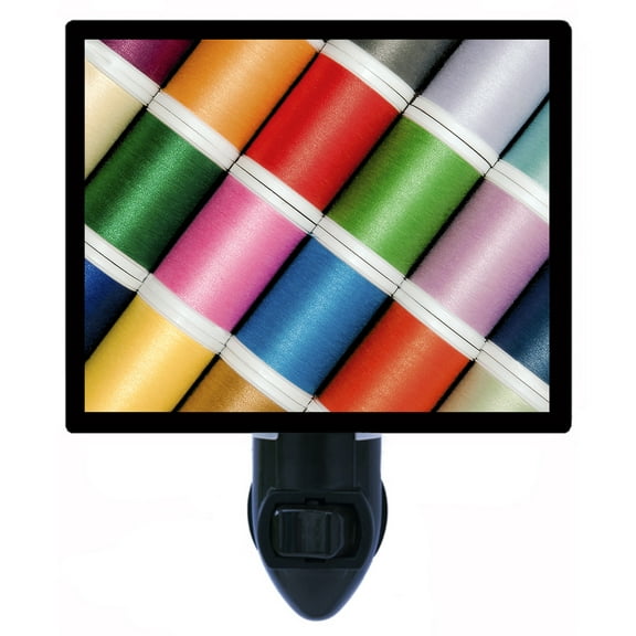 Night Light - Colorful Threads. | Quilting and Sewing Theme, Includes Free Switchable Insert, 4W Bulb, E12 Base