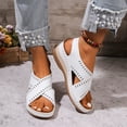thumbnail image 3 of Xucatan Wedge Sandals for Women, Perforated Crisscross Strap Heels with Hook Loop Closure, Plus Size Casual Comfort Footwear, Breathable Design for Summer Beach Walking Gift, 3 of 9