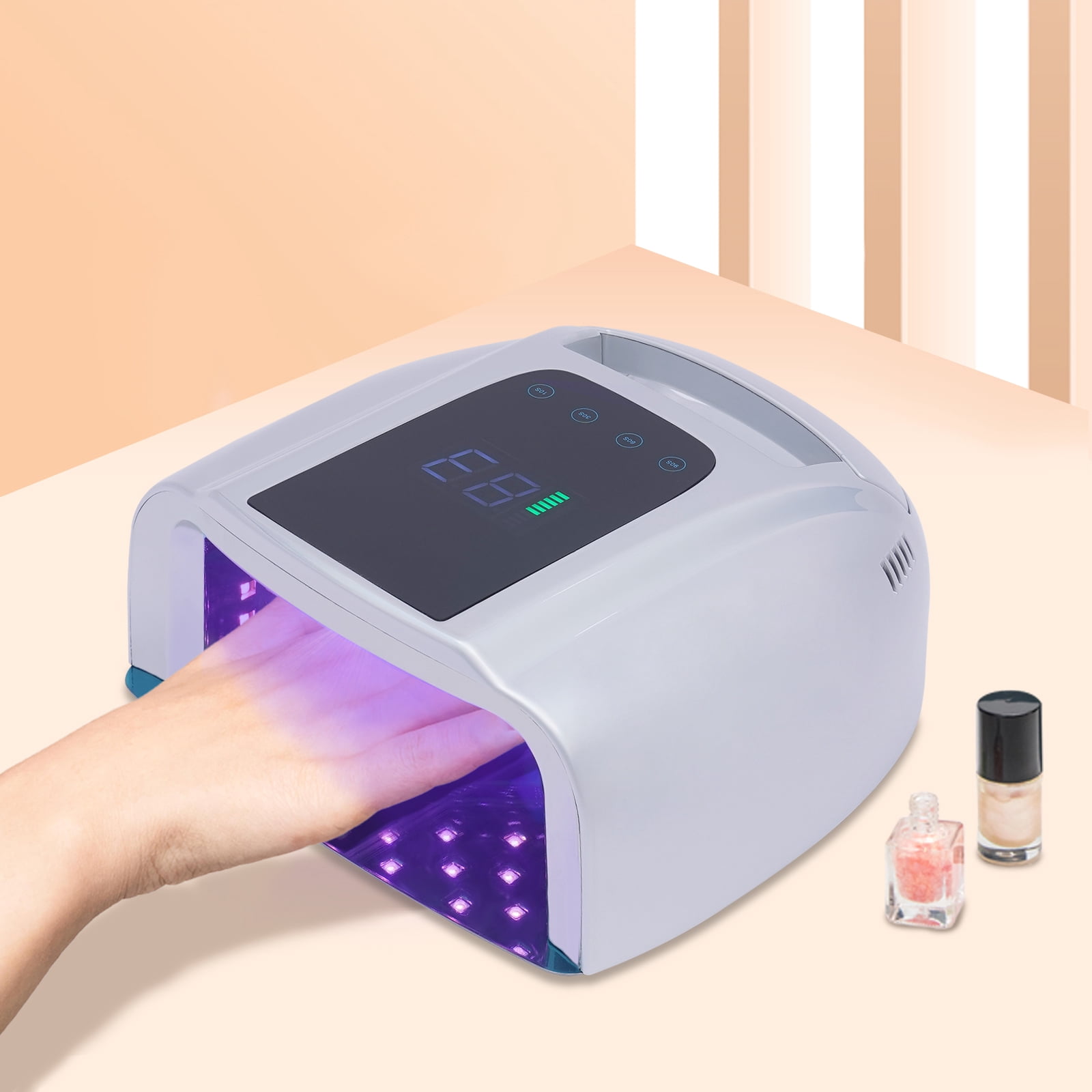 Professional Rechargeable 96W UV LED Portable Cordless UV Light for Nail Lamp Machine with Removable Stainless Steel Bottom,4 Timer Setting and Smart Sensor Nail Dryer (Silver)