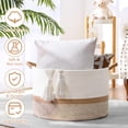 thumbnail image 4 of Large Cotton Rope Baskets for Storage, Blanket Woven Basket Laundry Hamper with Handles, Clothes Basket Toy Storage Organizer for Living Room, Nursery, Bedroom(White/Brown), 4 of 8