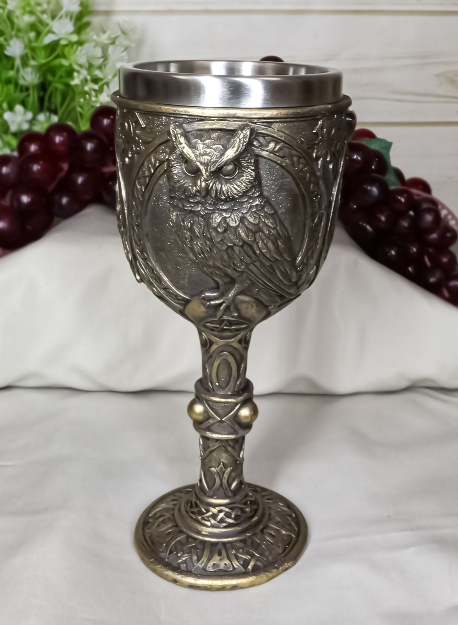 Ebros Greenman Deity Wine Goblet - 5oz Stainless Steel Cup, Forest Spirit Chalice Figurine, Hand Painted