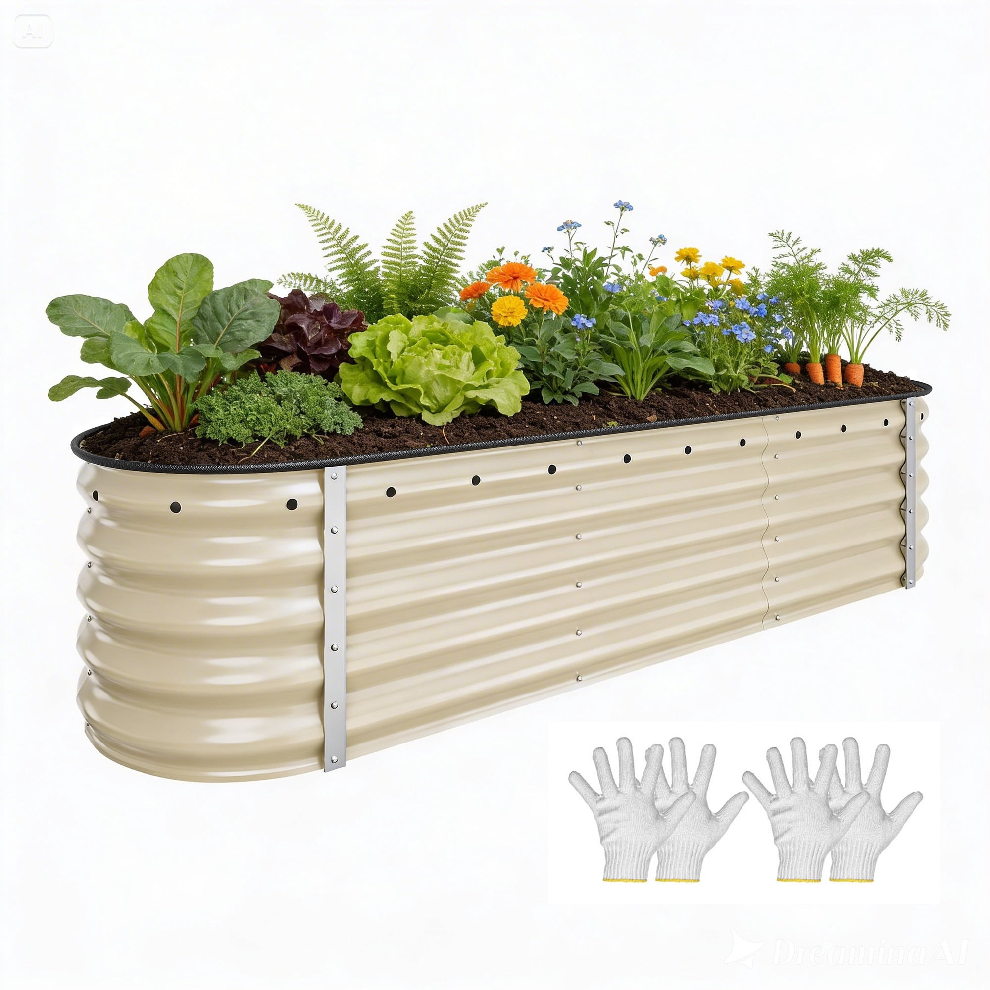 Uforic 6.2ft x 2ft Outdoor Raised Garden Bed Kits,6 in 1 Large Galvanized Metal Patio Planter Box with Safety Rubber & Gloves, for Vegetables Flowers,White