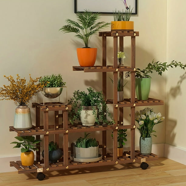Petit pot de fleurs en bois durable, support de bonsaï debout, présentoir  de plantes d'intérieur