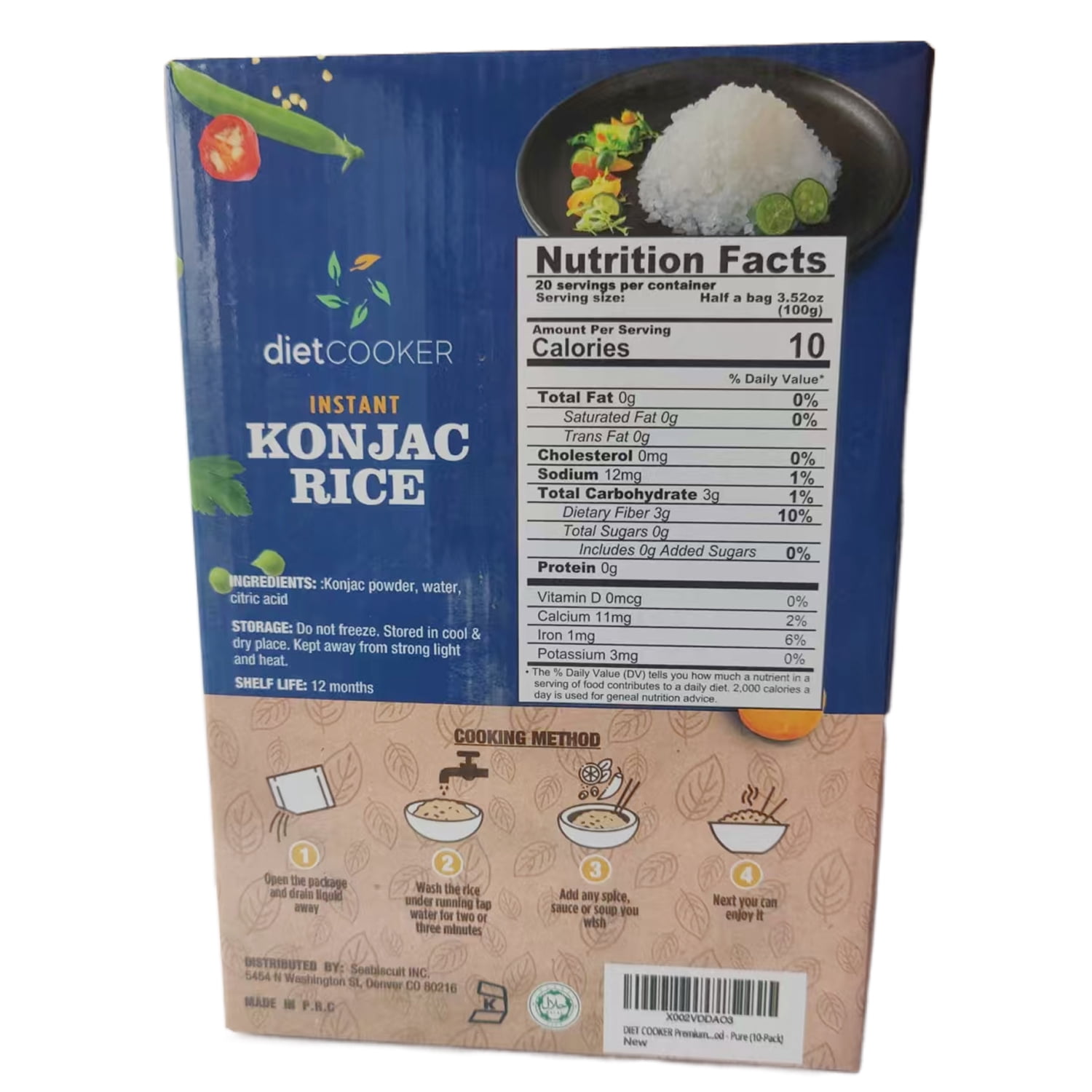 Shirataki Rice, DIET COOKER Konjac Rice 10 Pack Inside, Keto & Vegan Friendly, 9.52 oz, Odor Free, Low Calorie, Zero Net Carbs, Slim Rice Healthy Diet Food