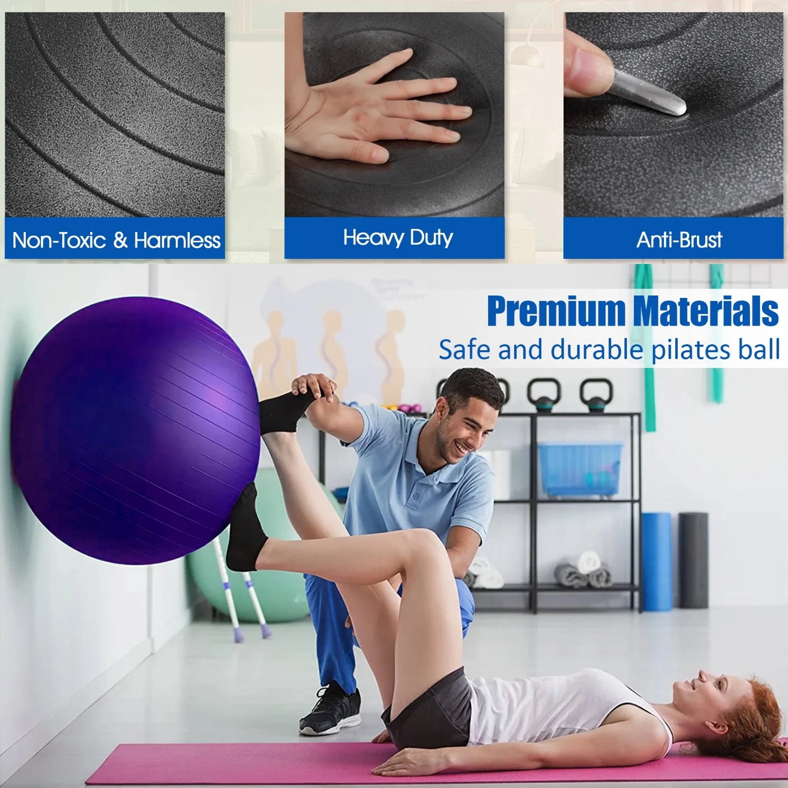 Exercise Yoga Ball 29.5 Inch Pvc Massage Anti-Burst Stability Ball For Adult Fitness Workout With Pump Plug Included