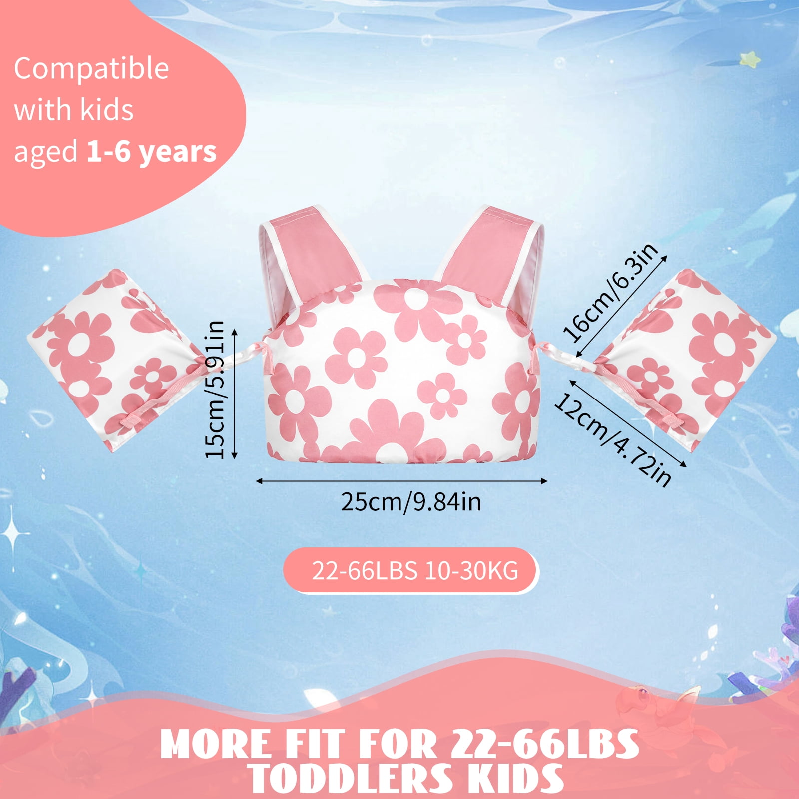 Gogokids Kids Toddler Swim Vest Life Jacket,Toddler Floaties Fit 22-66 Lbs,Pool Float Jumper Detachable Arm Floaties Water Wing for Boys Girls