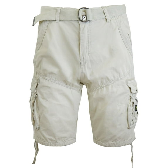 Mens Cargo Shorts Belted Cotton Twill Flat Front Washed Utility Pockets