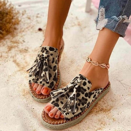 

Ecqkame Women s Slippers Clearance Women s Ladies Fashion Casual Flat Fringe Shoes Slippers Peep Toe Sandals Beige 38