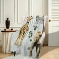 thumbnail image 3 of GWJING African Safari Jungle Animal Mink Blanket Dotted Backing Boy Girl, Blue Elephant Giraffe Zebra Double Layer Flannel Nursery Bed Blankets, Soft Plush Crib Bedding 60x80in, 3 of 8