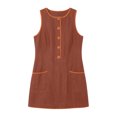 thumbnail image 7 of Wovilon Women's Round Neck Sleeveless A-Line Mini Dress, Button Front Contrast Trim Pocket Shift Top, Relaxed Lightweight Breathable Cotton Linen Blend Solid, 7 of 7