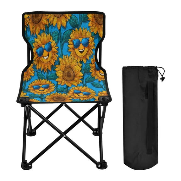 Folding Chair Camping Chair For Camping Picnicking Outdoor Beach and Travel Blue Sunglasses Sunflowers