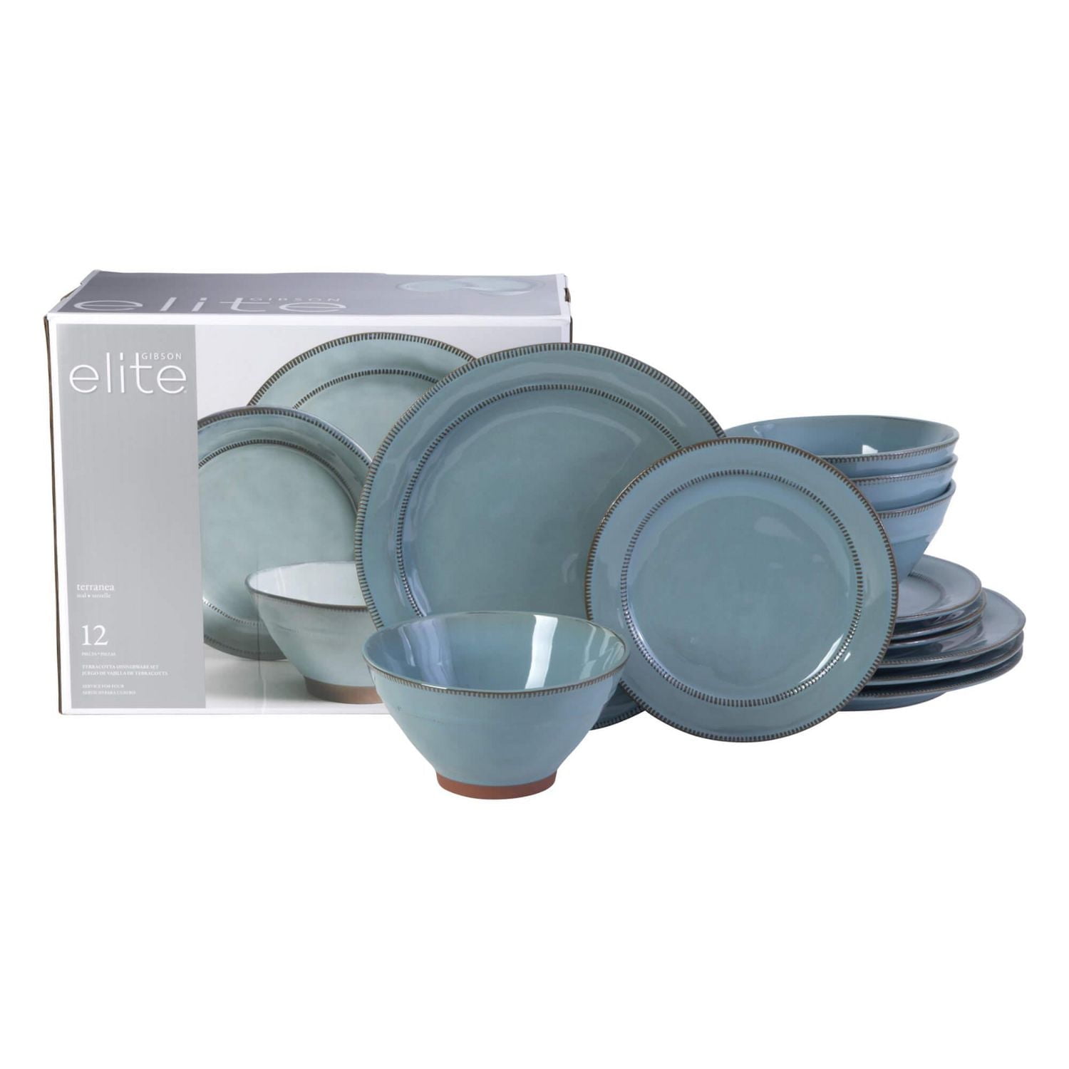 Gibson Elite Terranea 12 Piece Dinnerware Set, Teal, Terracotta