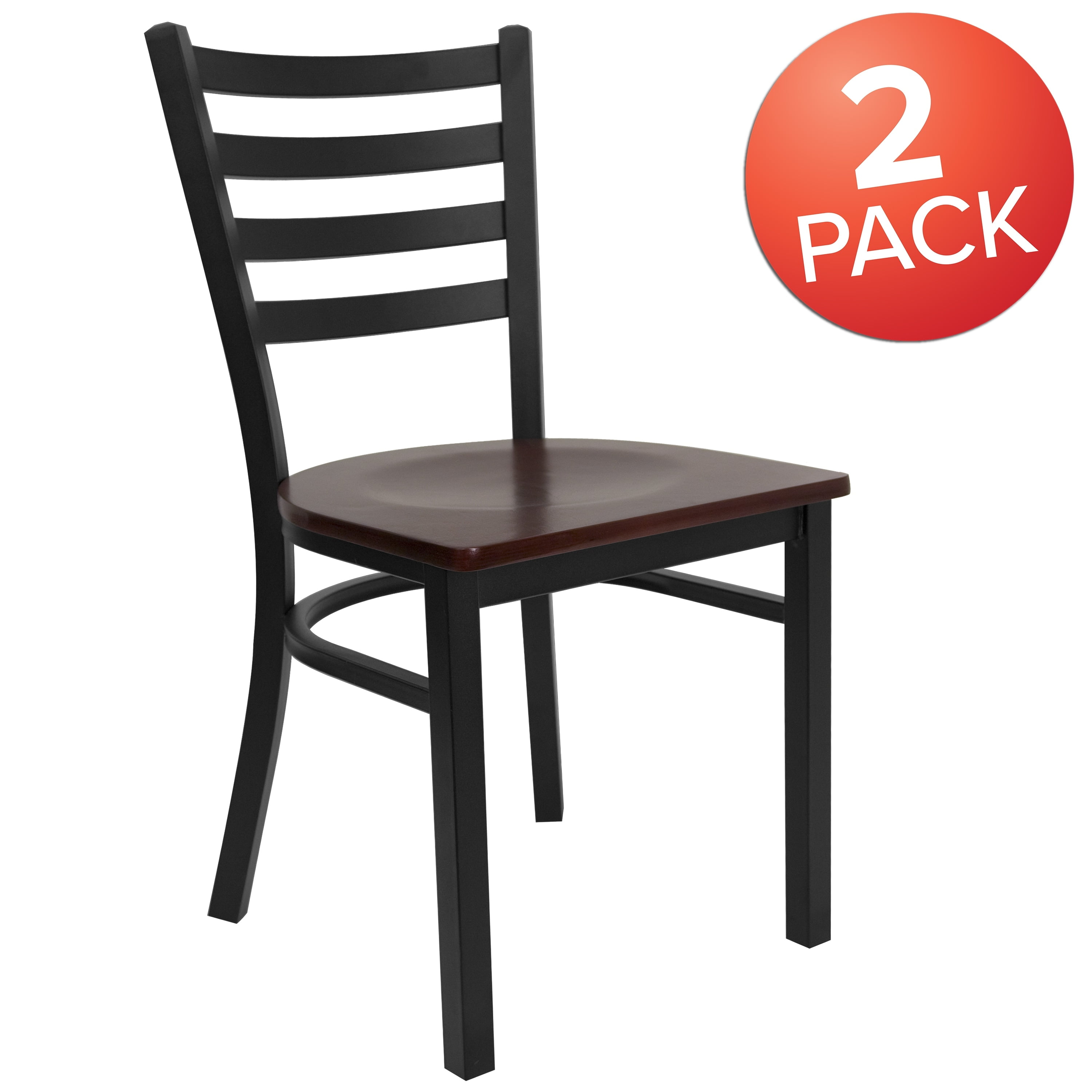 Slat Back Metal Restaurant Chair with Walnut Wood Back and Seat 