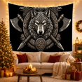 thumbnail image 3 of Canine Head with Bird Heads Above Crossed Axes, Dramatic Gothic Design for Animal Art Lovers, Warrior Emblem Decor, New Home Gift, Tapestry Wall Hanging for Bedroom and Den, 3 of 7