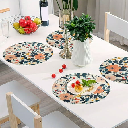

Round Grid Placemat One Sizex1 Round Placemat PVC Plate Mat，15.4 Inch Non-Slip and Heat Resistant Table Placemat Dining Room Placemat Beautiful Pink Flowers