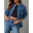 thumbnail image 5 of Jean Jacket for Women Distressed Long Sleeve Oversized Denim Trucker Jackets Coat Royal Blue L, 5 of 9