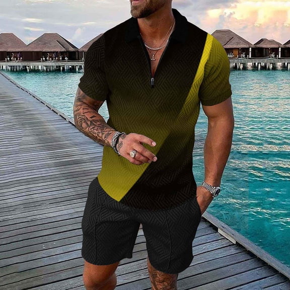 Vedolay Mens Short Set Men's Polo Shirt and Shorts Set Casual Tracksuit Men Fashion Summer Outfits,White XXL
