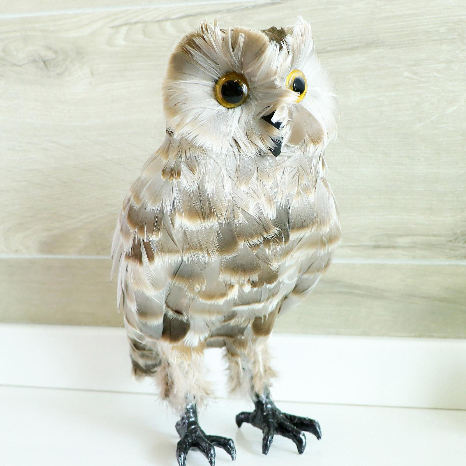 Vivid Xmas Decor Artificial Owl Feathered Bird Tree Ornaments Brown/White 