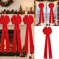 Red Flocked Velvet Christmas Bow - Extra Large Tree Hanging Decoration with Luxurious Texture for Festive Home Decor - Measures 50.07 x 12.83 Inches