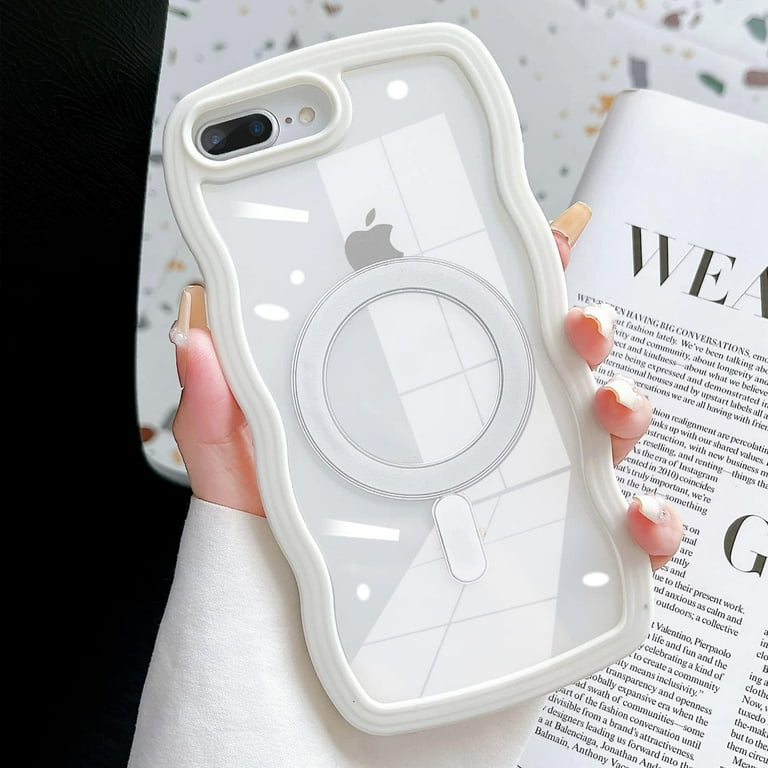 Phone 7 Plus Case iPhone 8 Plus Case Compatible with MagSafe Cute Curly Wave Frame Shape Shockproof Soft Magnetic Case for Women Girls Phone Cover
