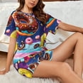 thumbnail image 4 of Honeii Space Colorful Donut for Women's Summer Pajama Set featuring Soft Short Sleeve Shirt & Matching Bottoms with Convenient Pockets for Relaxed Home Wear-XX-Large, 4 of 6
