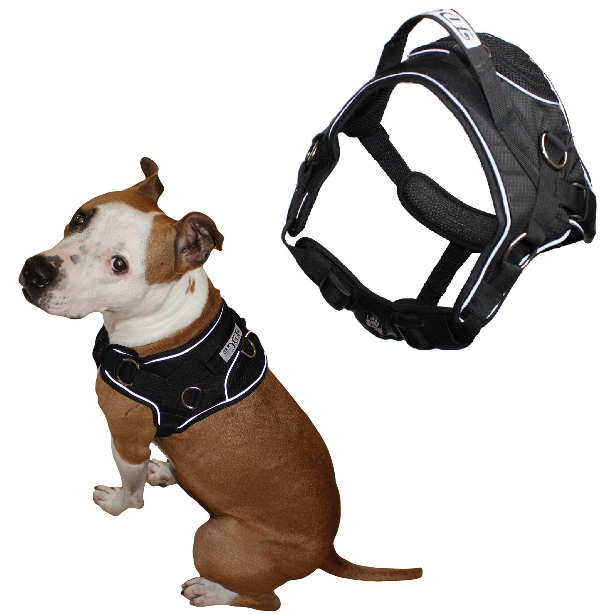 Durable Heavy Duty Padded No-Pull Dog Harness Handle Reflective Black Sz Medium (chest 18" - 22")